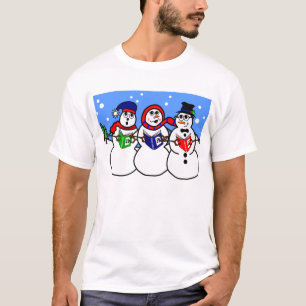 Cartoon Snowman Singing Trio Holiday Characters T-Shirt