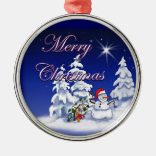 Cartoon Snowman with Merry Christmas Metal Tree Decoration