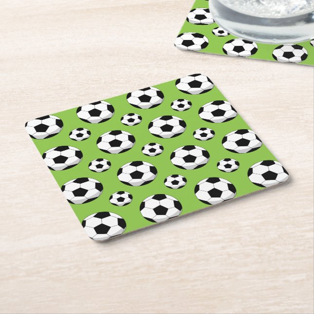Cartoon Soccer Ball Pattern Square Paper Coaster (Angled)