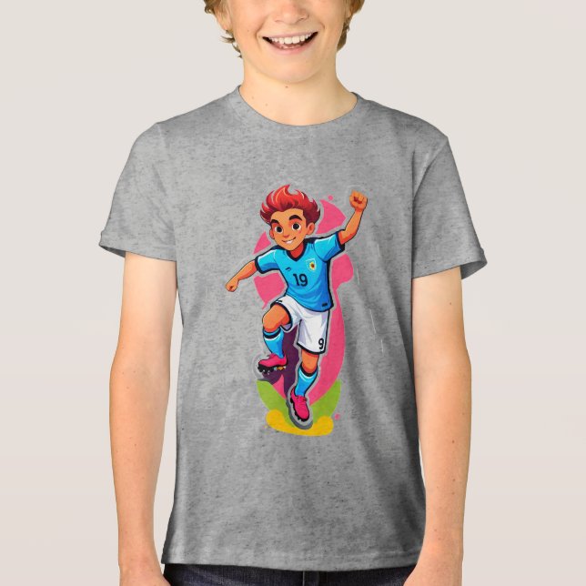 Cartoon Soccer Player Tri-Blend Shirt (Front)