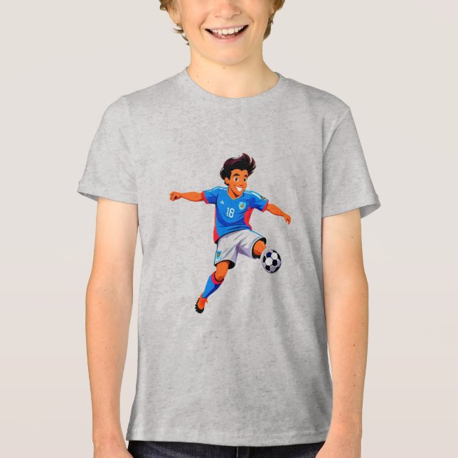 Cartoon Soccer Player Tri-Blend Shirt (Front)