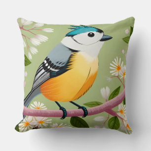 🎨 Cartoon Songbird Floral Branch Home Decor Cushion