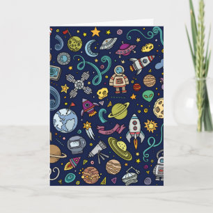 Cartoon Space Explorer Birthday Kids Theme Card
