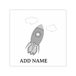 Cartoon Space Rocket Custom Name Self-inking Stamp