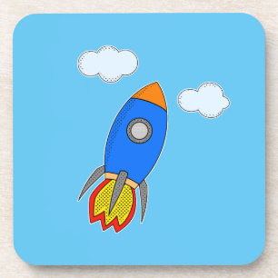 Cartoon Space Rocket In Blue Sky Coaster