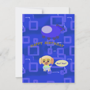 Cartoon Spaceship Puppy Birthday Postcard