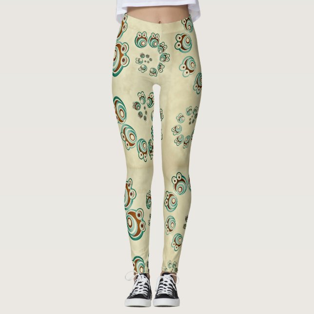 Cartoon Spiral Bear Character Leggings (Front)