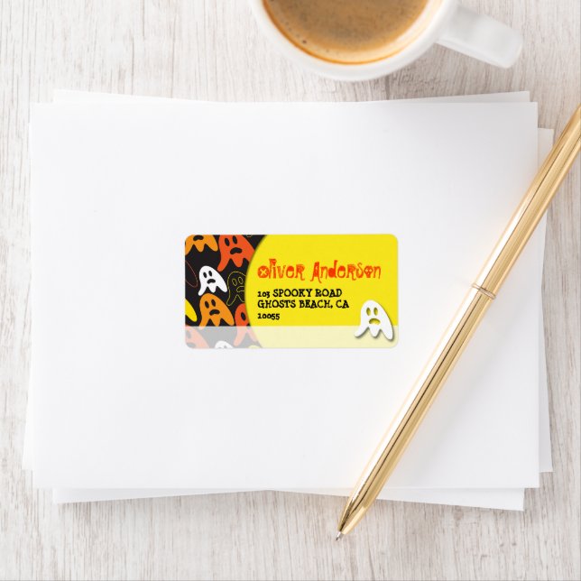 Cartoon Spooky Ghosts Kid's Halloween Address Label (Insitu)