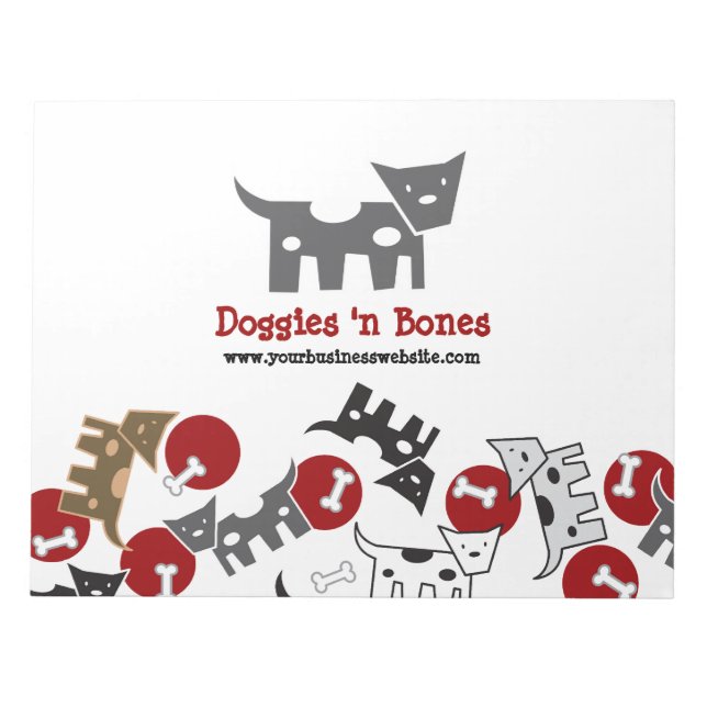 Cartoon Spotted Doggies & Bones Cute Fun Notepad (Front)
