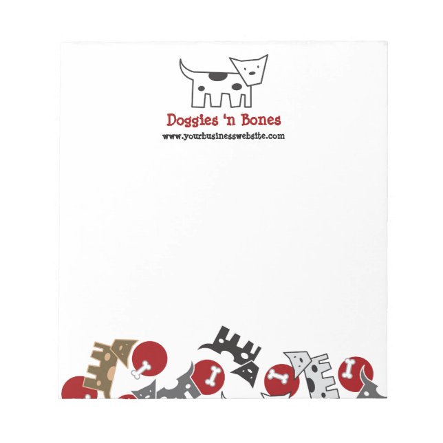 Cartoon Spotted Doggies & Bones Cute Fun Puppy Dog Notepad (Front)