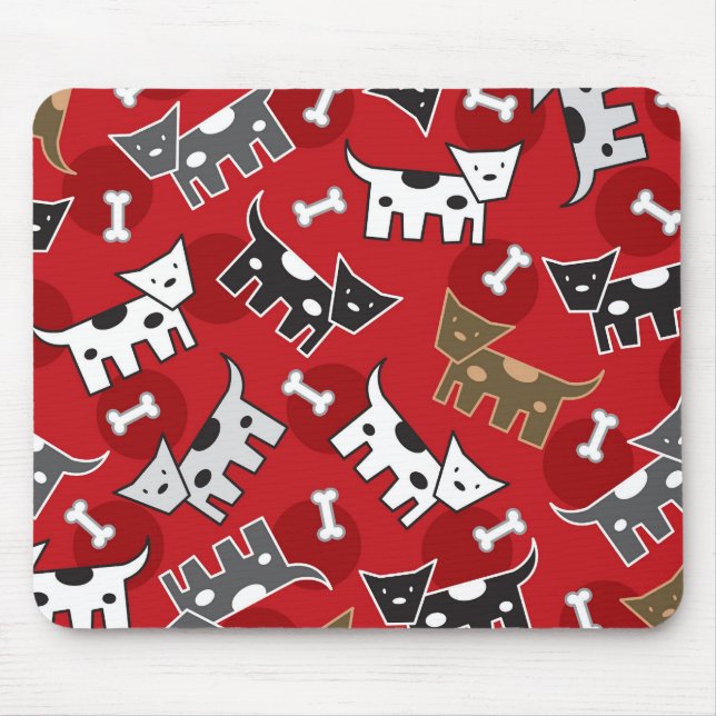 Cartoon Spotted Dogs, Puppies & Bones Mouse Pad (Front)