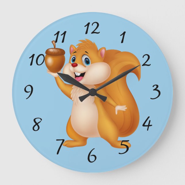 Cartoon Squirrel with Acorn Large Clock (Front)