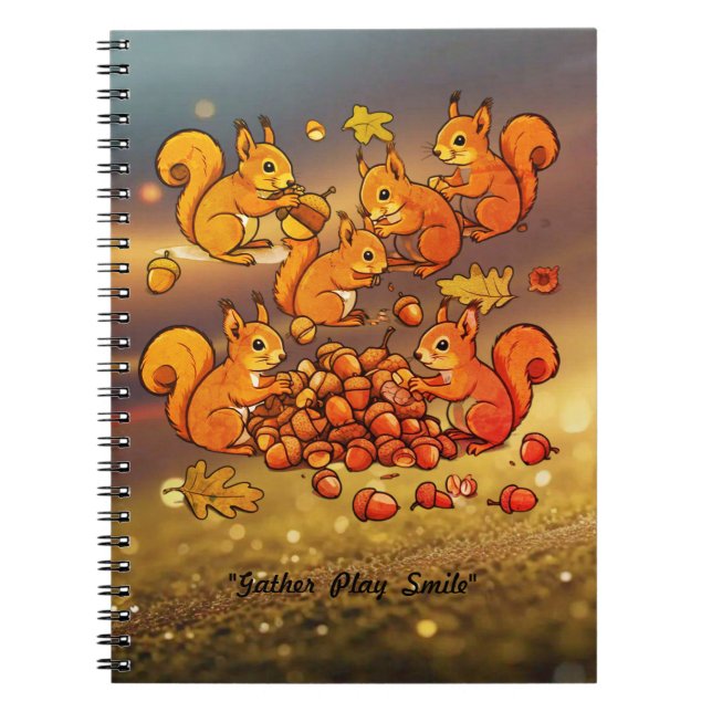 "Cartoon Squirrels with Acorns" Notebook (Front)