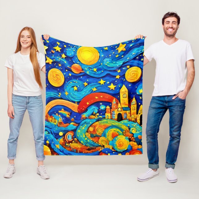 Cartoon Starry Night Art Fleece Blanket (In Situ)