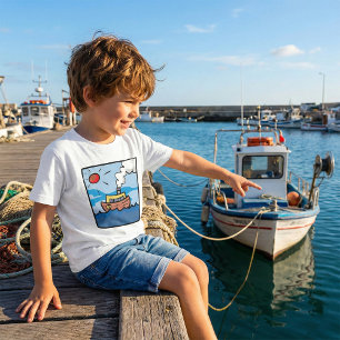 Cartoon Steamship on Ocean Waves Nautical Art  T-Shirt