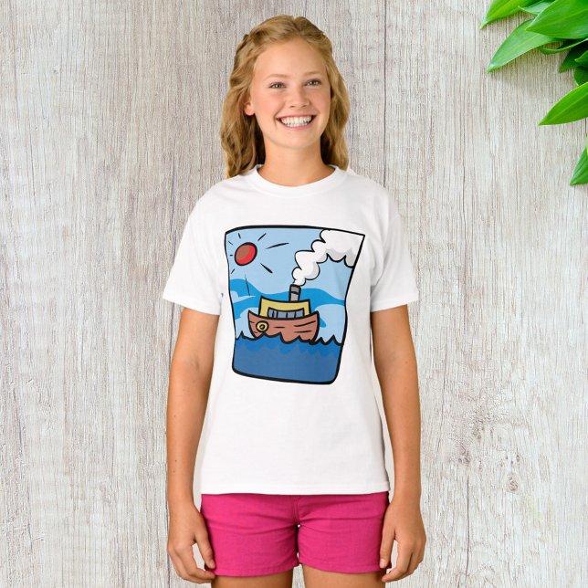 Cartoon Steamship on Ocean Waves Nautical Art  T-Shirt (Creator Uploaded)