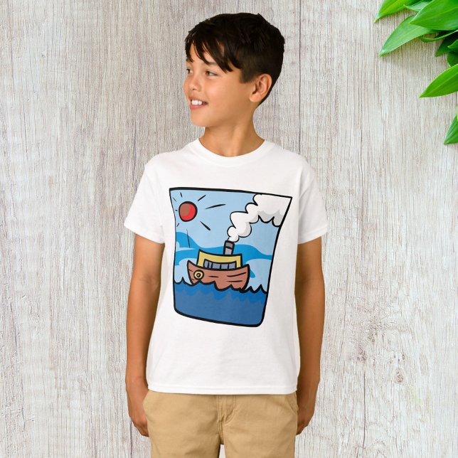 Cartoon Steamship on Ocean Waves Nautical Art  T-Shirt (Creator Uploaded)
