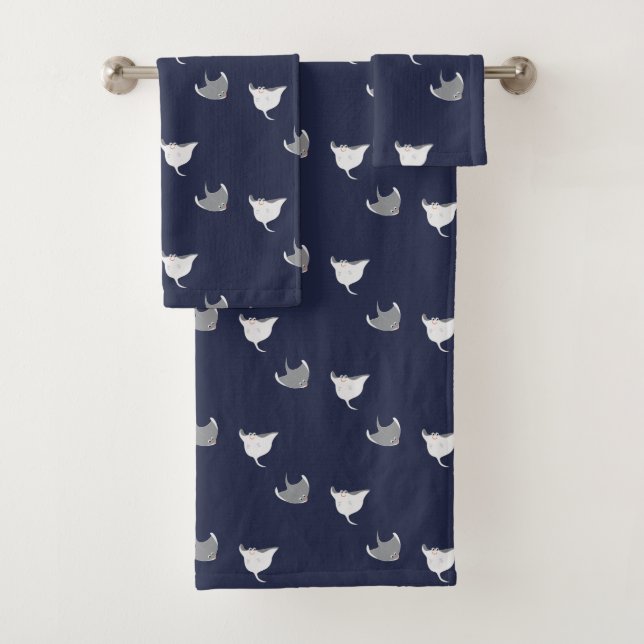 Cartoon Stingrays Pattern Bath Towel Set (Insitu)
