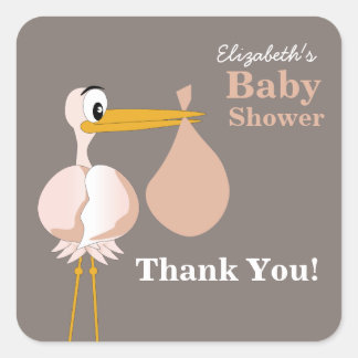 Cartoon Stork Baby Shower Sticker