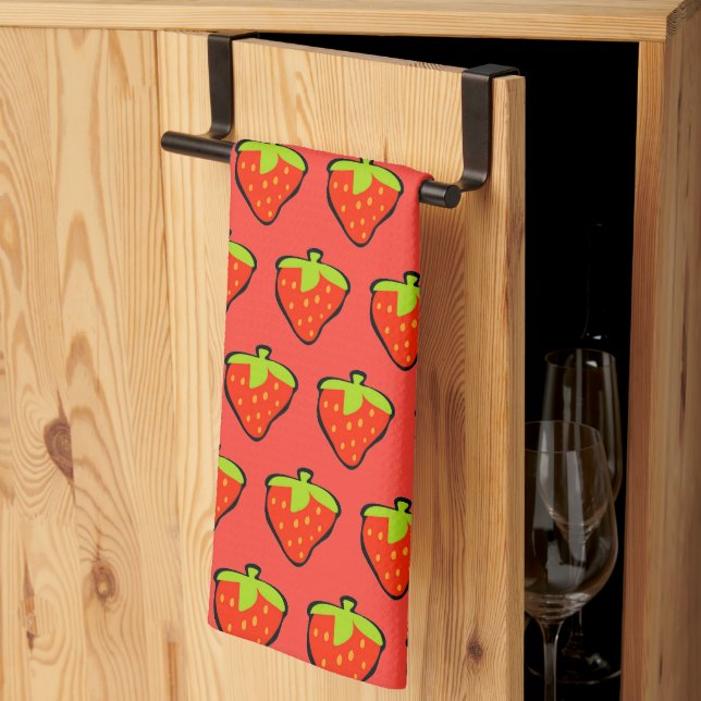 Cartoon Strawberries Red Pattern Tea Towel (Thirds Fold)