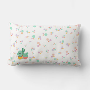 Cartoon-Style Cacti Multicolored Polka Dots Lumbar Cushion