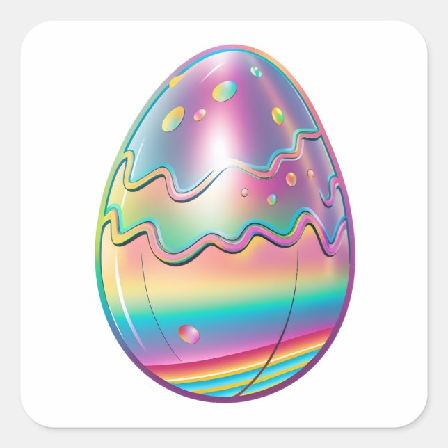 Cartoon Style Colourful Easter Holographic Egg  Square Sticker (Front)
