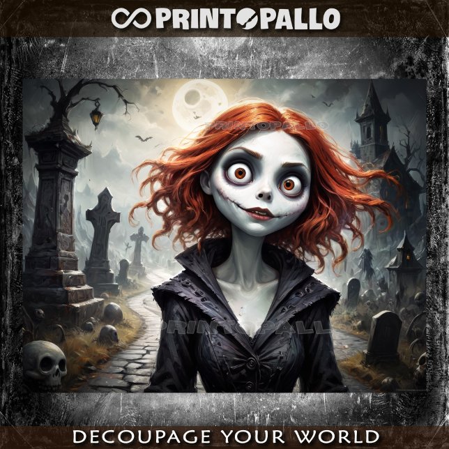 Cartoon style creepy girl in Halloween mood Tissue Paper (Creator Uploaded)