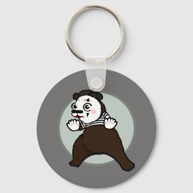 CARTOON STYLE GRIZZLY BEAR MIME ROUND KEY CHAIN (Front)