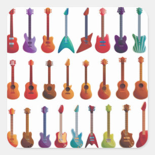 Cartoon style Guitar Square Sticker