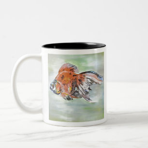 Cartoon Style Ryukin Goldfish Acrylic Painting Two-Tone Coffee Mug