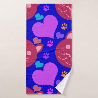 Cartoon style seamless wallpaper with cat face and bath towel