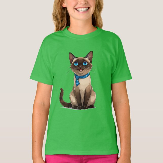 Cartoon-style Siamese cat T-Shirt (Front)