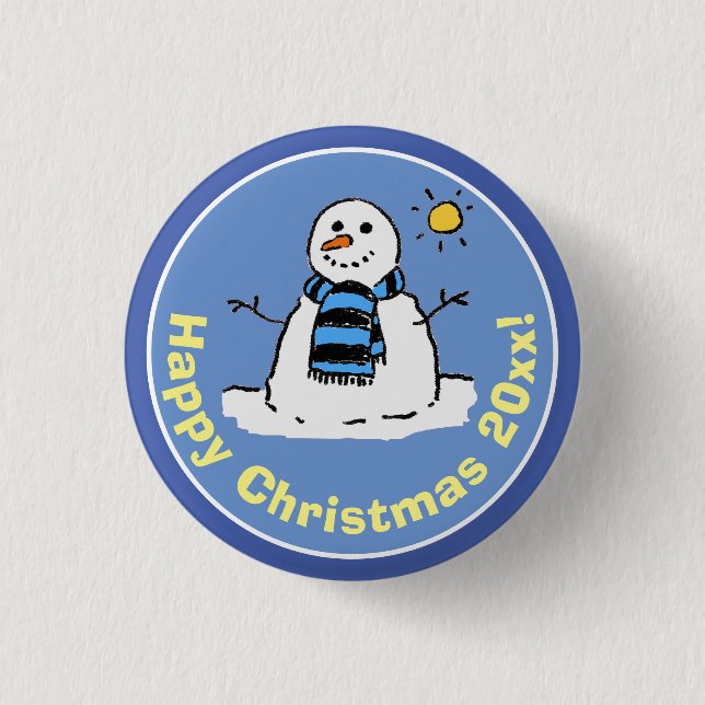 Cartoon Style Snowman at Christmas 3 Cm Round Badge (Front)