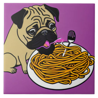 Cartoon Style Spaghetti Pug 2 Tile