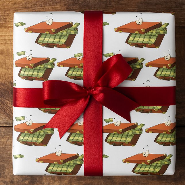 Cartoon Suitcase Full of Money Cash Bundles Wrapping Paper (Creator Uploaded)