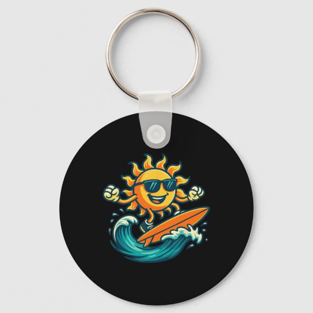 Cartoon Sun Surfing Summer Beach Wave Art  Key Ring (Front)