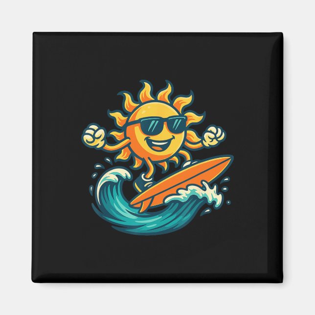 Cartoon Sun Surfing Summer Beach Wave Art  Magnet (Front)