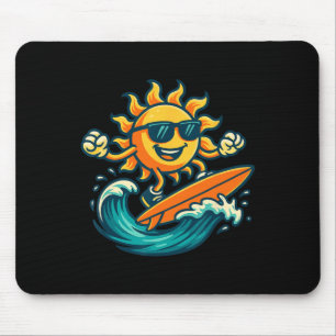 Cartoon Sun Surfing Summer Beach Wave Art  Mouse Pad