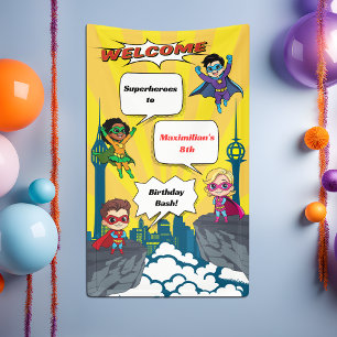 Cartoon Superhero Birthday Party Welcome Banner