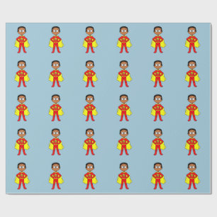 Cartoon Superhero Boy Red and Yellow Suit Wrapping Paper