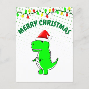 Cartoon T Rex Cute Dino Santa Christmas Hat Holiday Postcard