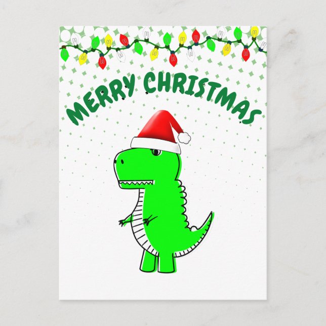 Cartoon T Rex Cute Dino Santa Christmas Hat Holiday Postcard (Front)