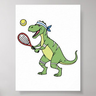 Cartoon T-Rex Playing Tennis Wall Art Decor