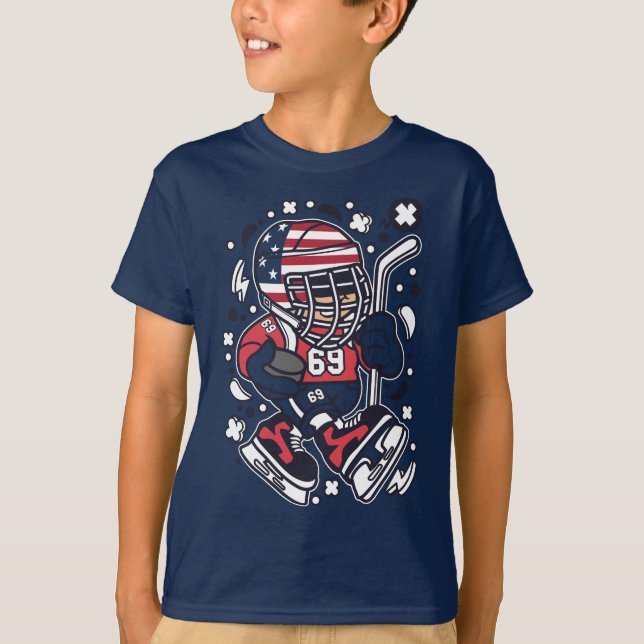 Cartoon T-Shirt American Hockey Kid (Front)