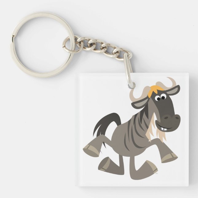 Cartoon Tap Dancing Wildebeest Acrylic Keychain (Front)