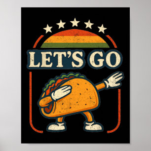Cartoon Tariff Taco Dab Artwork Retro Sunset Style Poster