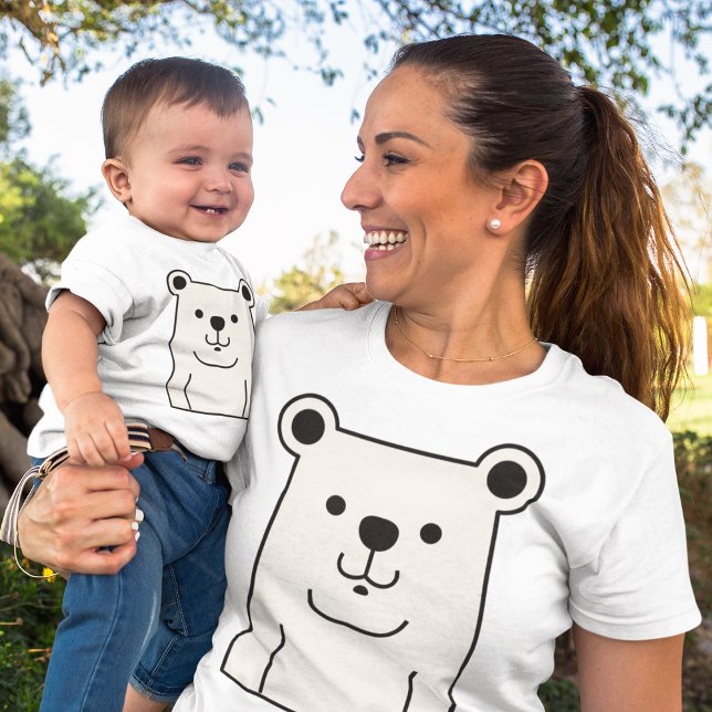 Cartoon Teddy Bear Baby T-Shirt (Smiling mom and baby in teddy bear tshirt)