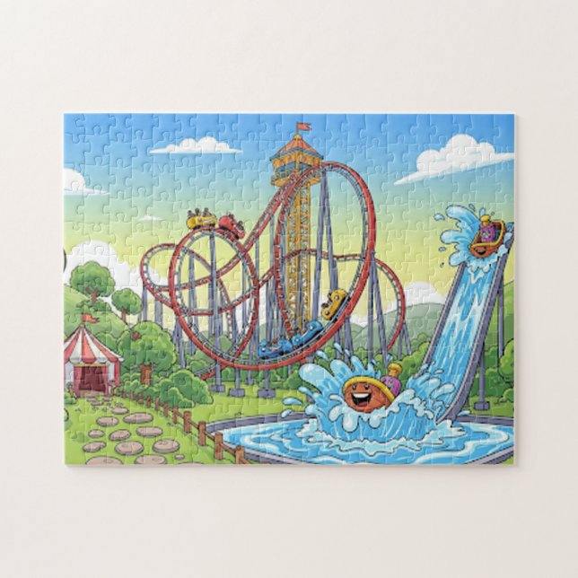Cartoon Theme Park Adventure – Nature & Water Spla Jigsaw Puzzle (Horizontal)