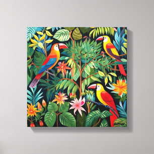 Cartoon three Birds In Jungle Art Canvas Print