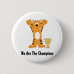 Cartoon Tiger Champion With Trophy 6 Cm Round Badge